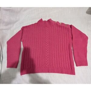 Draper James Pink Cable Knit Sweater Womens 1X Mock Neck Button Shoulder